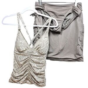 Athleta Womens Tankini 3 piece Swimsuit Set Sz S Bikini Skirt Tank Top Brown